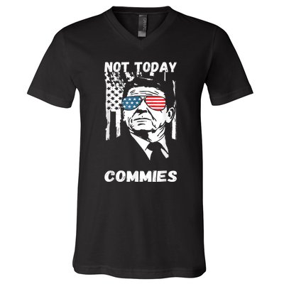 Funny Ronald Reagan Not Today Commie Political Humor V-Neck T-Shirt