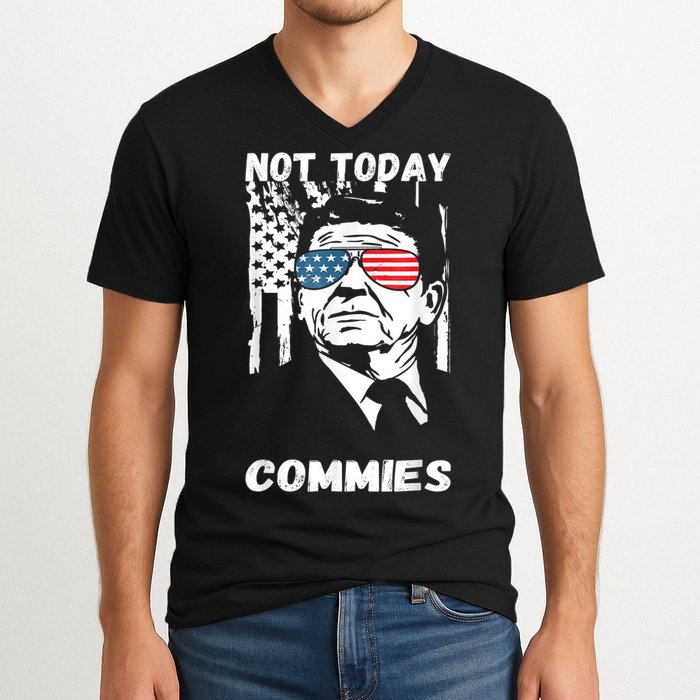 Funny Ronald Reagan Not Today Commie Political Humor V-Neck T-Shirt