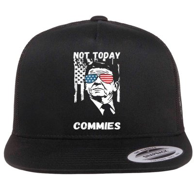 Funny Ronald Reagan Not Today Commie Political Humor Flat Bill Trucker Hat