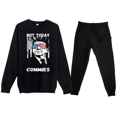 Funny Ronald Reagan Not Today Commie Political Humor Premium Crewneck Sweatsuit Set