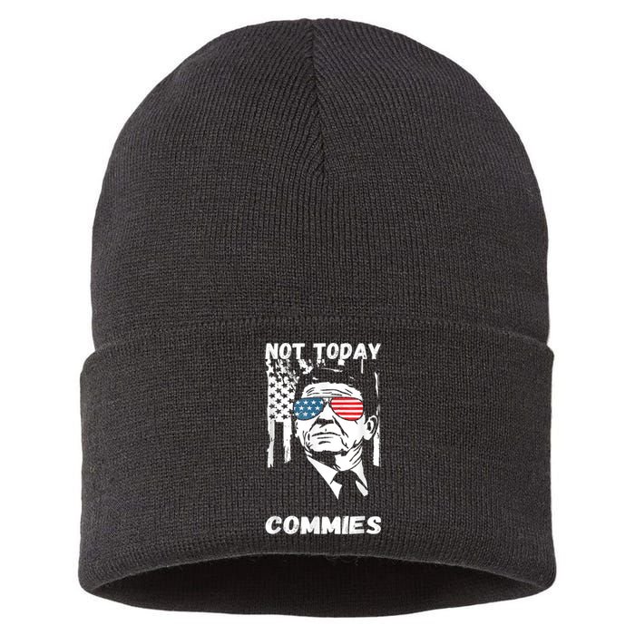 Funny Ronald Reagan Not Today Commie Political Humor Sustainable Knit Beanie