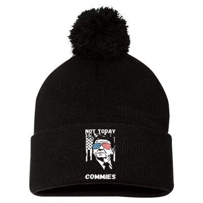 Funny Ronald Reagan Not Today Commie Political Humor Pom Pom 12in Knit Beanie