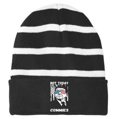 Funny Ronald Reagan Not Today Commie Political Humor Striped Beanie with Solid Band