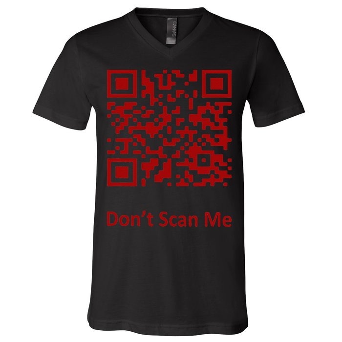 Funny Rick Roll Meme QR Code Scan for Laughs and Fun V-Neck T-Shirt
