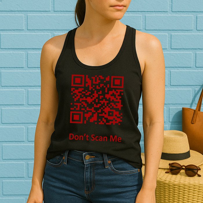 Funny Rick Roll Meme QR Code Scan for Laughs and Fun Womens Tank Top