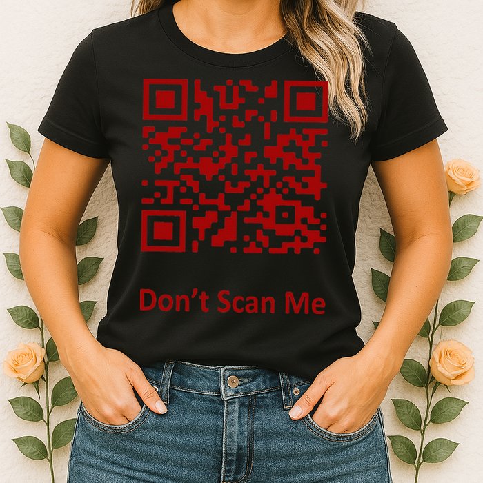 Funny Rick Roll Meme QR Code Scan for Laughs and Fun Womens T-Shirt