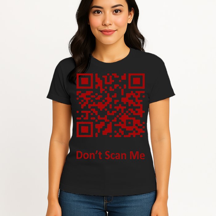 Funny Rick Roll Meme QR Code Scan for Laughs and Fun Womens T-Shirt