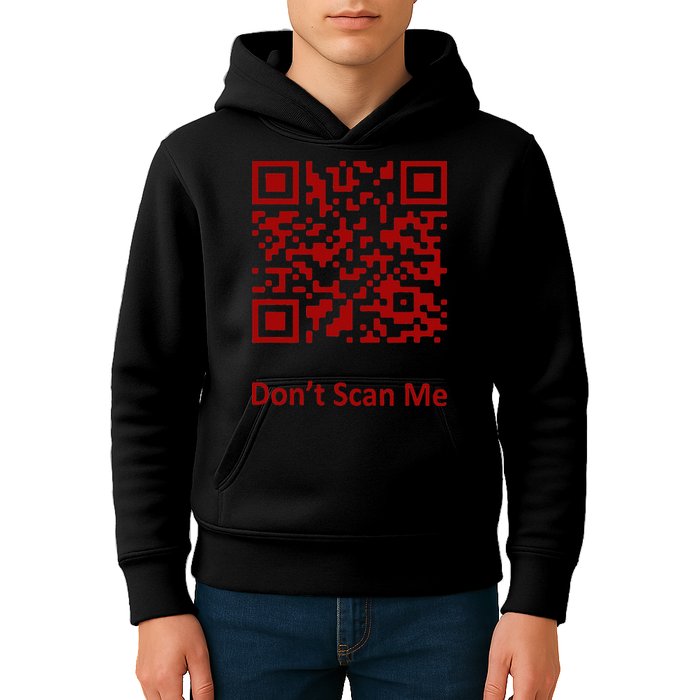 Funny Rick Roll Meme QR Code Scan for Laughs and Fun Kids Hoodie