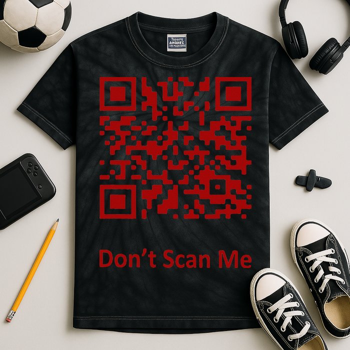 Funny Rick Roll Meme QR Code Scan for Laughs and Fun Kids Tie-Dye T-Shirt