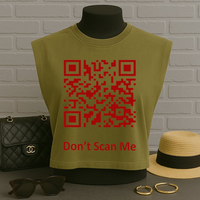 Funny Rick Roll Meme QR Code Scan for Laughs and Fun Garment-Dyed Women's Muscle Tee