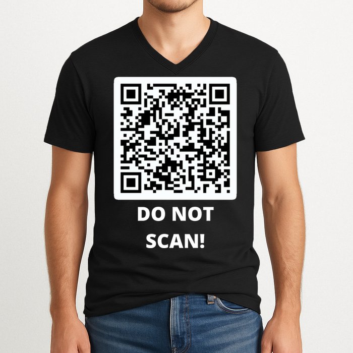 Funny Rick Roll Meme QR Code Do Not Scan Design V-Neck T-Shirt