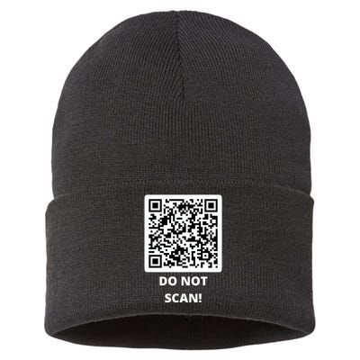 Funny Rick Roll Meme QR Code Do Not Scan Design Sustainable Knit Beanie