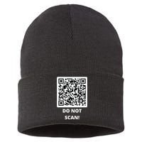 Funny Rick Roll Meme QR Code Do Not Scan Design Sustainable Knit Beanie