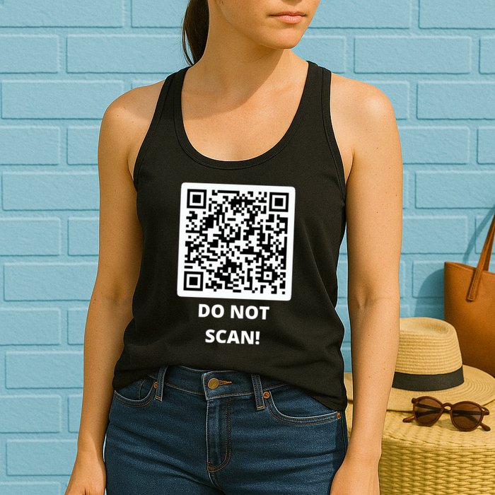 Funny Rick Roll Meme QR Code Do Not Scan Design Womens Tank Top