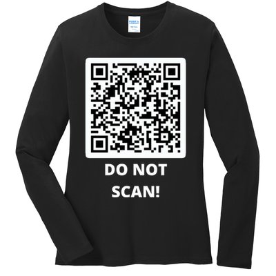 Funny Rick Roll Meme QR Code Do Not Scan Design Ladies Long Sleeve Shirt