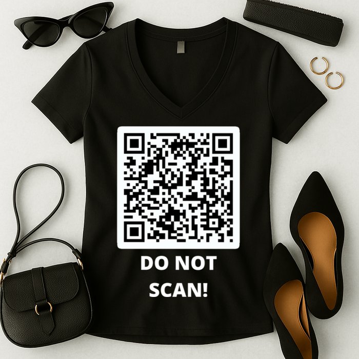 Funny Rick Roll Meme QR Code Do Not Scan Design Women's V-Neck T-Shirt