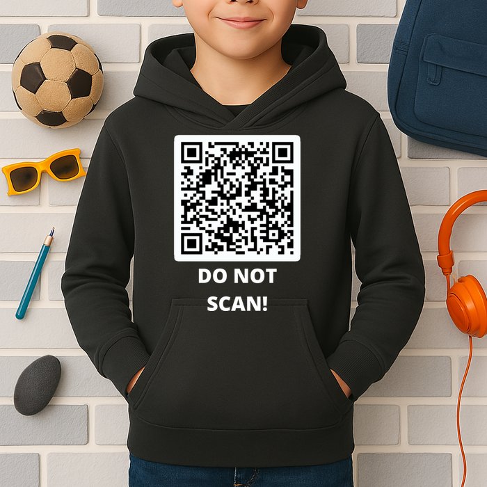 Funny Rick Roll Meme QR Code Do Not Scan Design Kids Hoodie