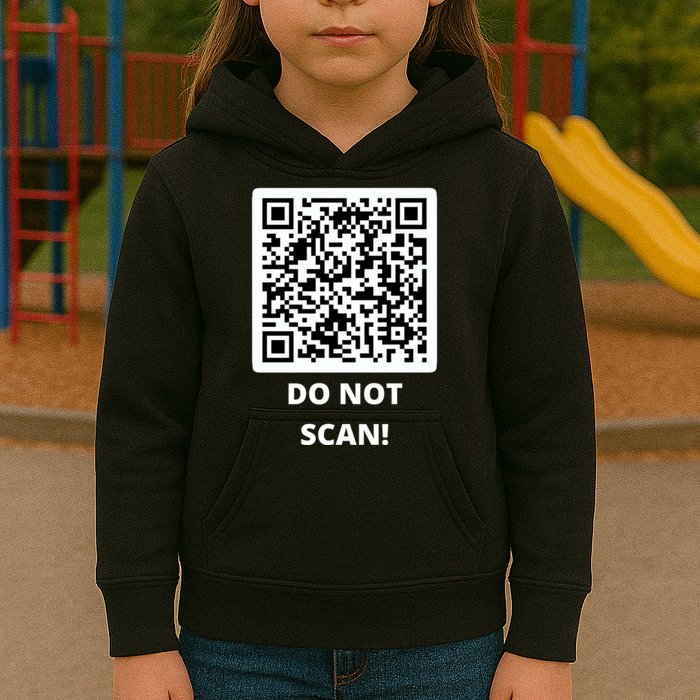 Funny Rick Roll Meme QR Code Do Not Scan Design Kids Hoodie