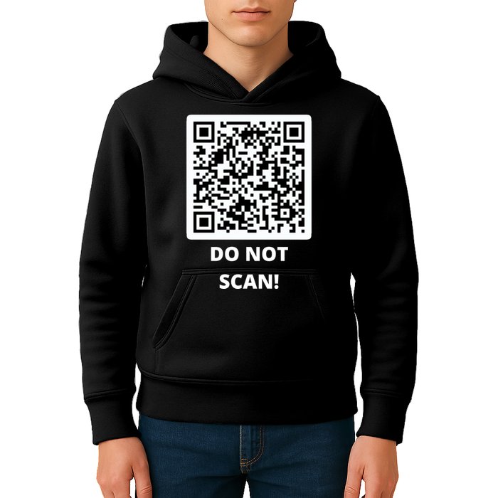 Funny Rick Roll Meme QR Code Do Not Scan Design Kids Hoodie