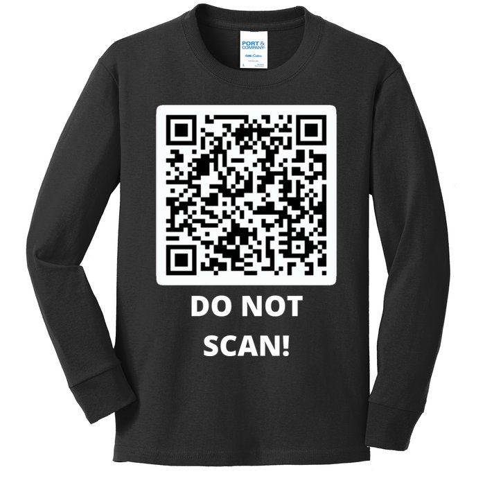 Funny Rick Roll Meme QR Code Do Not Scan Design Kids Long Sleeve Shirt