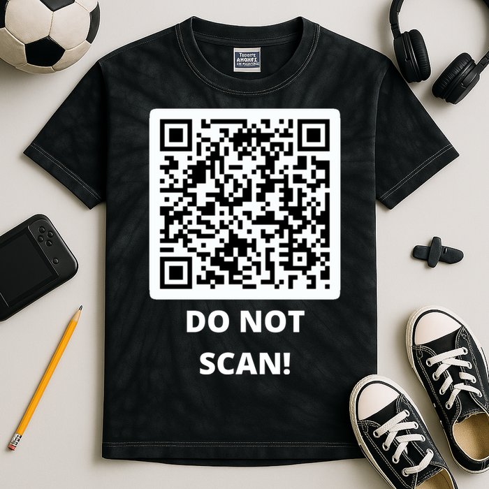 Funny Rick Roll Meme QR Code Do Not Scan Design Kids Tie-Dye T-Shirt