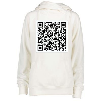 Funny 'Rick Roll QR' Code Scan Prank Meme Design Womens Funnel Neck Pullover Hood