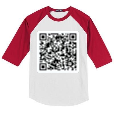 Funny 'Rick Roll QR' Code Scan Prank Meme Design Kids Colorblock Raglan Jersey