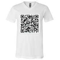 Funny 'Rick Roll QR' Code Scan Prank Meme Design V-Neck T-Shirt