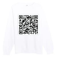 Funny 'Rick Roll QR' Code Scan Prank Meme Design Premium Crewneck Sweatshirt