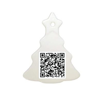 Funny 'Rick Roll QR' Code Scan Prank Meme Design Ceramic Tree Ornament