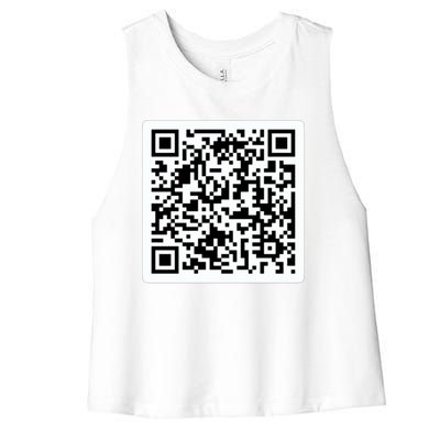 Funny 'Rick Roll QR' Code Scan Prank Meme Design Women's Racerback Cropped Tank