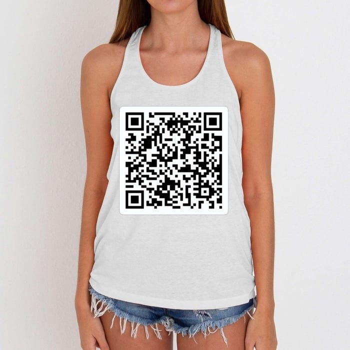 Funny 'Rick Roll QR' Code Scan Prank Meme Design Women's Knotted Racerback Tank