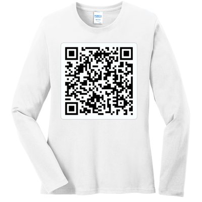 Funny 'Rick Roll QR' Code Scan Prank Meme Design Ladies Long Sleeve Shirt