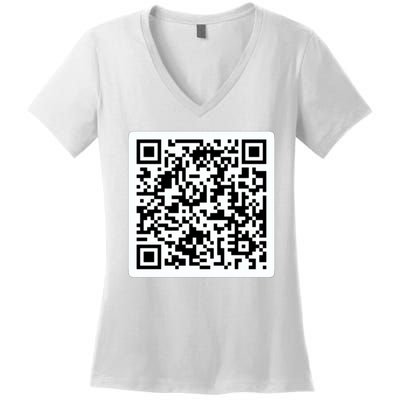 Funny 'Rick Roll QR' Code Scan Prank Meme Design Women's V-Neck T-Shirt