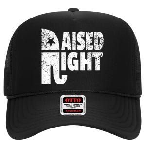 Funny Raised Right Elephant Vote Republican Party Red State High Crown Mesh Back Trucker Hat