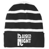 Funny Raised Right Elephant Vote Republican Party Red State Striped Beanie with Solid Band