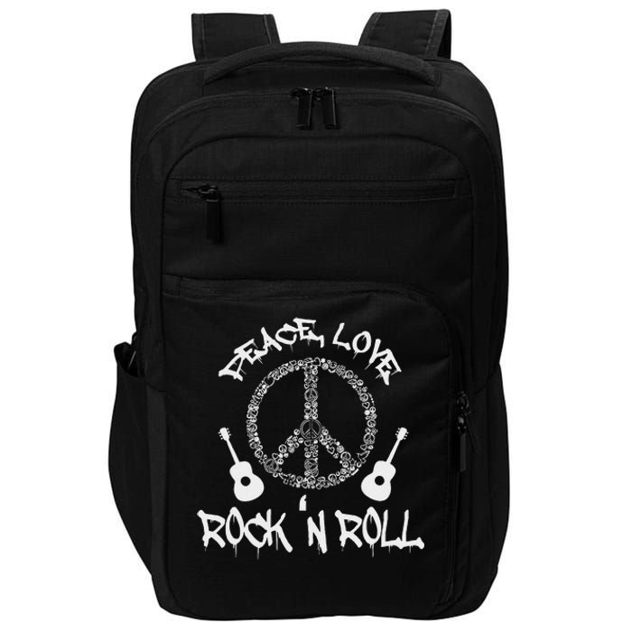 Funny RockN Roll Gift Peace Love And Rock And Roll Impact Tech Backpack