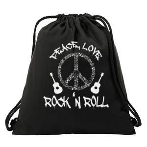 Funny RockN Roll Gift Peace Love And Rock And Roll Drawstring Bag