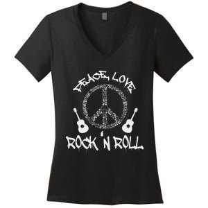 Funny RockN Roll Gift Peace Love And Rock And Roll Women's V-Neck T-Shirt