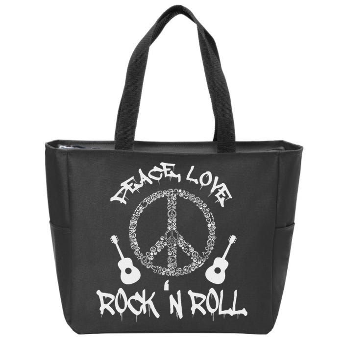 Funny RockN Roll Gift Peace Love And Rock And Roll Zip Tote Bag