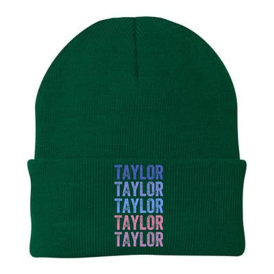 Funny Retro Repeated Text Design First Name Taylor Knit Cap Winter Beanie