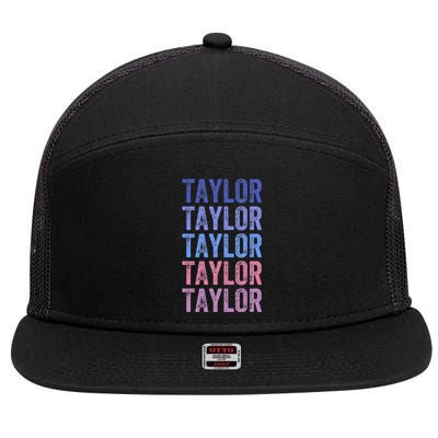 Funny Retro Repeated Text Design First Name Taylor 7 Panel Mesh Trucker Snapback Hat