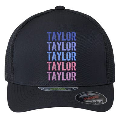 Funny Retro Repeated Text Design First Name Taylor Flexfit Unipanel Trucker Cap