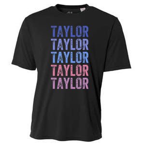 Funny Retro Repeated Text Design First Name Taylor Cooling Performance Crew T-Shirt