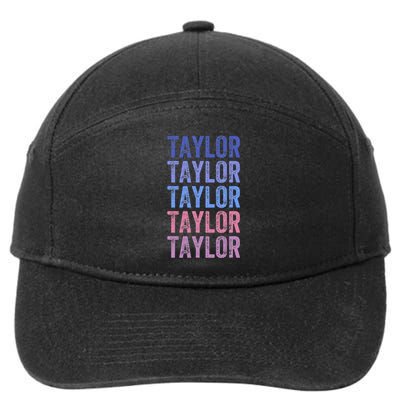 Funny Retro Repeated Text Design First Name Taylor 7-Panel Snapback Hat