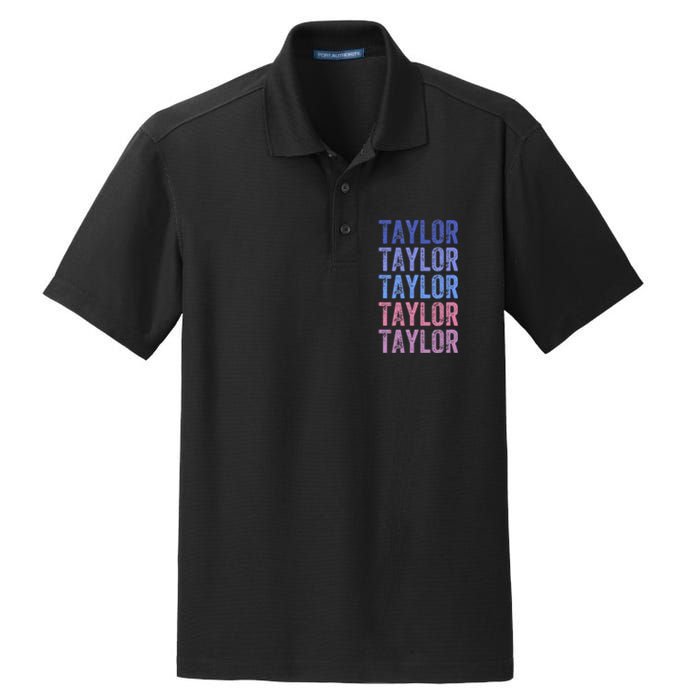 Funny Retro Repeated Text Design First Name Taylor Dry Zone Grid Polo