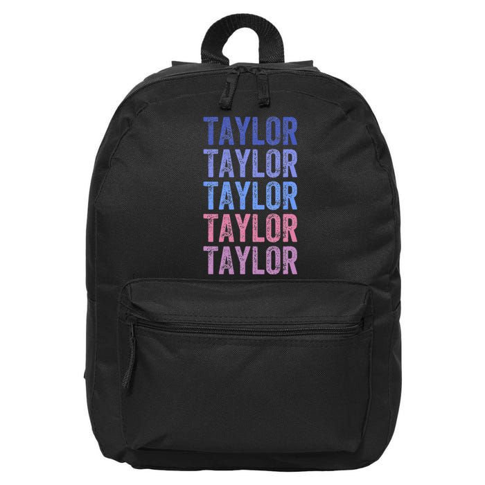 Funny Retro Repeated Text Design First Name Taylor 16 in Basic Backpack