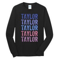 Funny Retro Repeated Text Design First Name Taylor Tall Long Sleeve T-Shirt