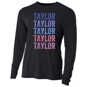 Funny Retro Repeated Text Design First Name Taylor Cooling Performance Long Sleeve Crew