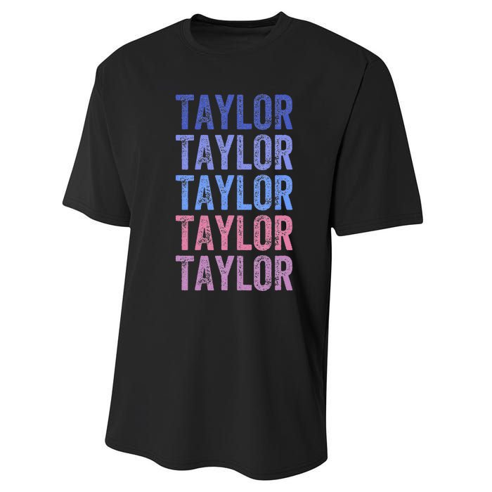 Funny Retro Repeated Text Design First Name Taylor Performance Sprint T-Shirt